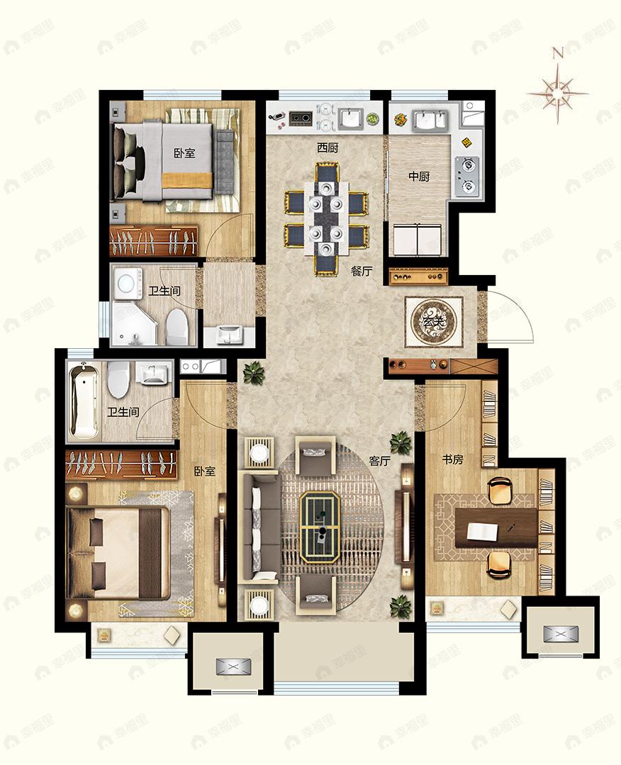 中国铁建澜廷墅3室2厅2卫户型图