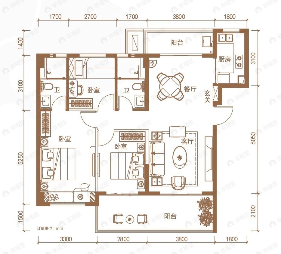 碧桂园海棠盛世3室2厅2卫户型图