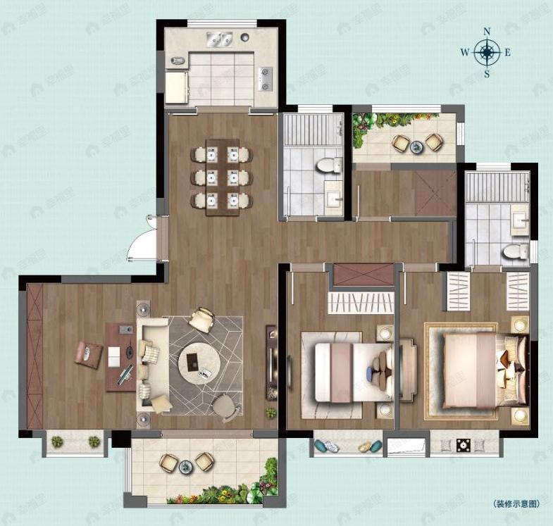 鲁能硅谷公馆3室2厅2卫户型图