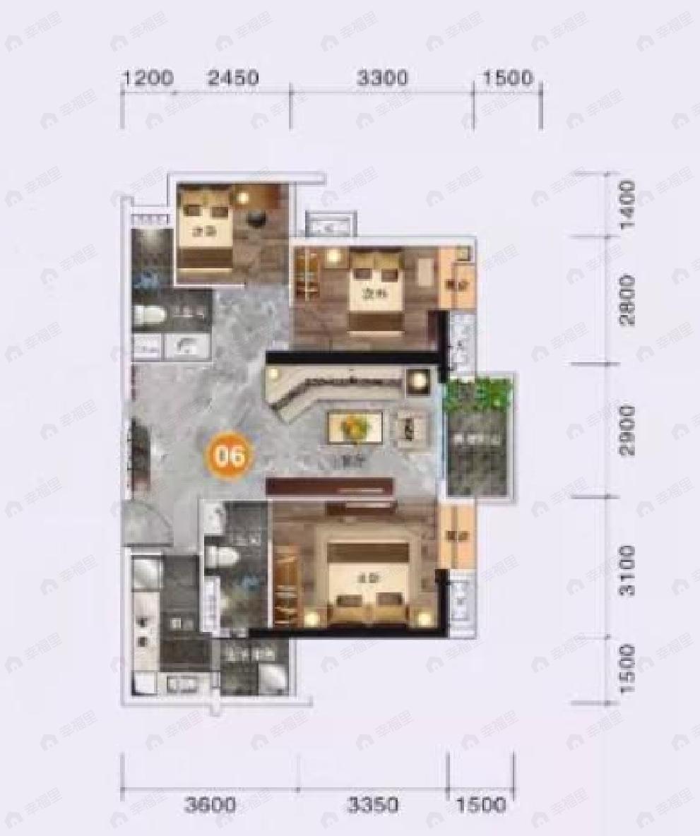 桂南星晴公馆3室2厅2卫户型图