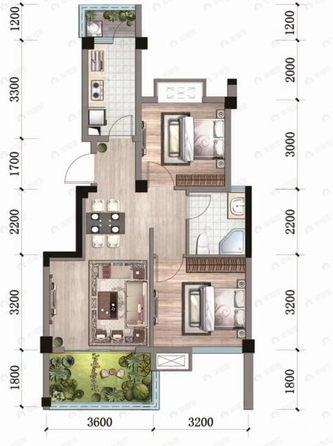 三郎国际旅游度假区御山2室2厅1卫户型图
