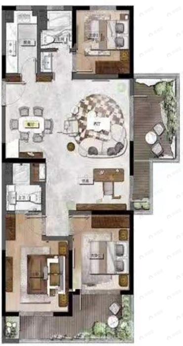 3室2厅2卫建面126平户型图