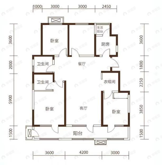 凤城凯旋公馆3室2厅2卫户型图
