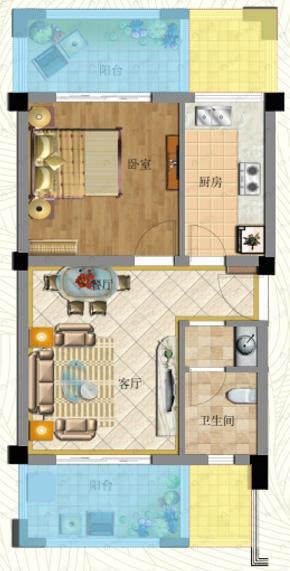 青霞山水卡伦德拉小镇1室1厅1卫户型图