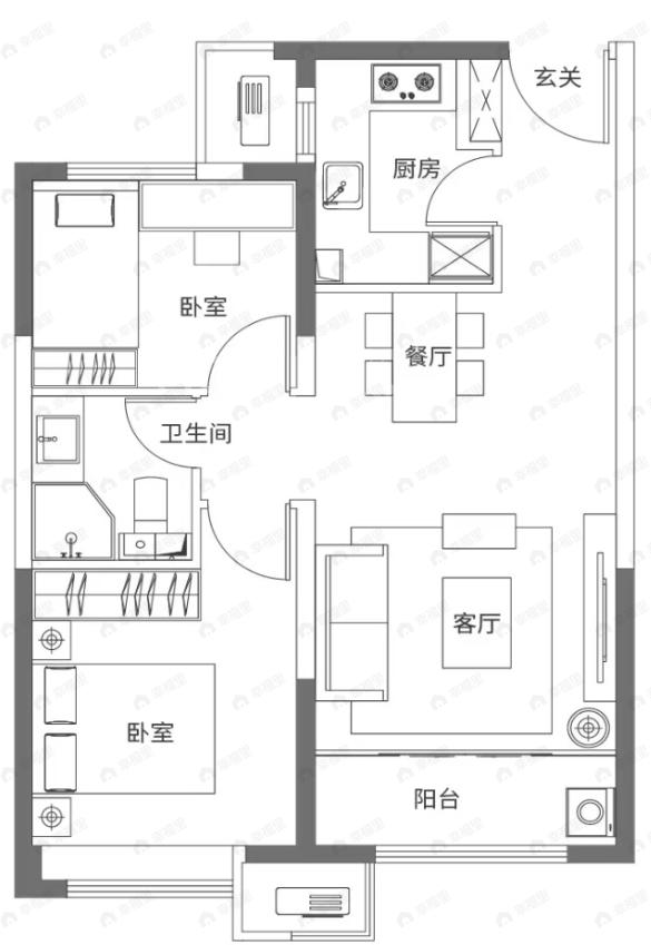 金地万悦城2室2厅1卫户型图
