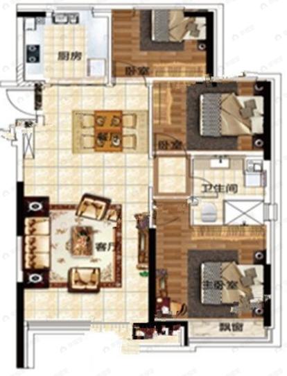 沈阳恒大盛京珺庭3室2厅1卫户型图