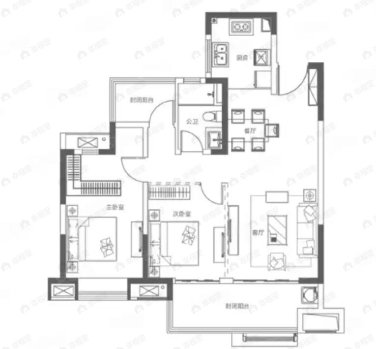 海伦堡玖悦澜湾2室2厅1卫户型图