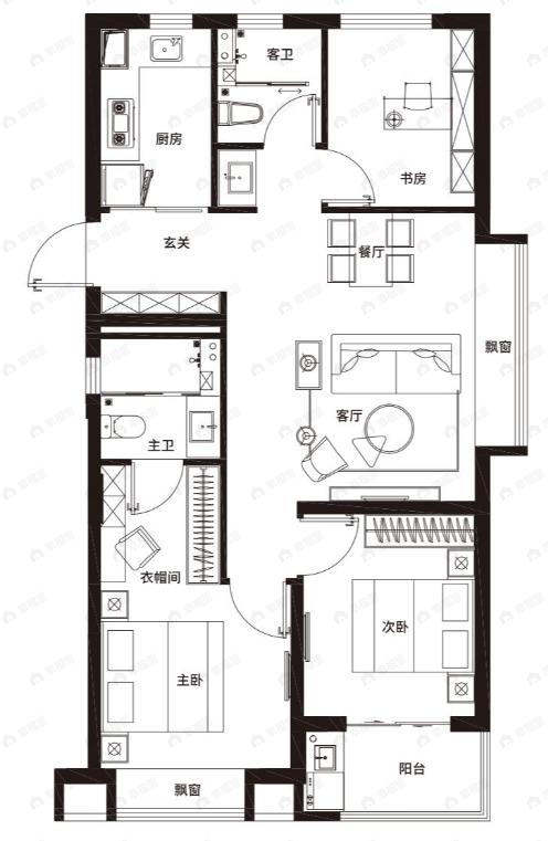 和光城樾庭3室2厅2卫户型图