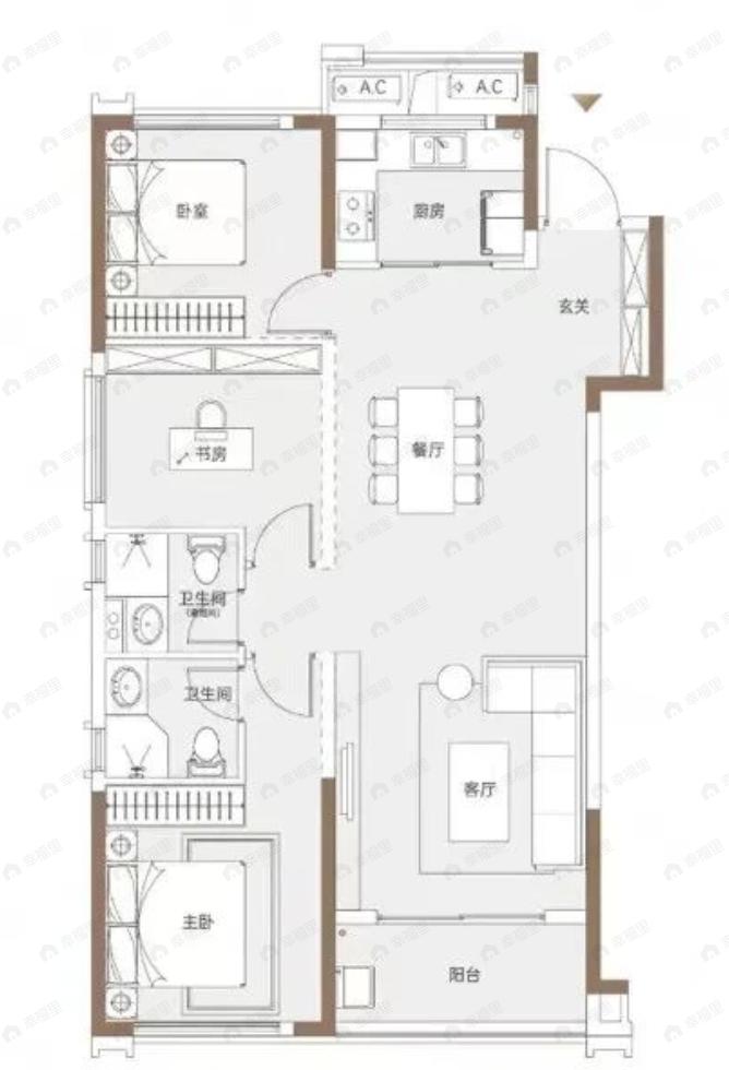 恺德信达樾景臺3室2厅2卫户型图