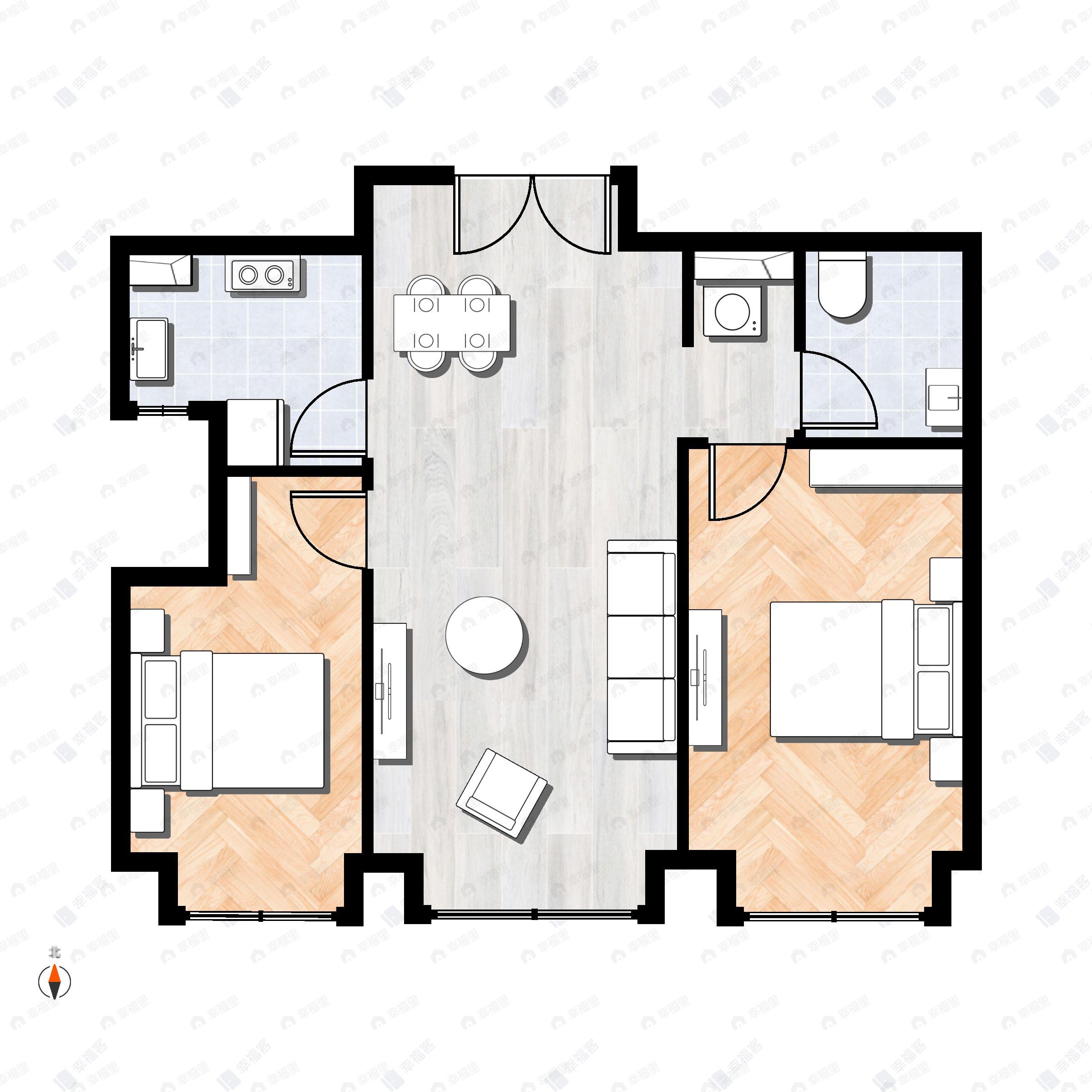 2室2厅1卫建面89平户型图