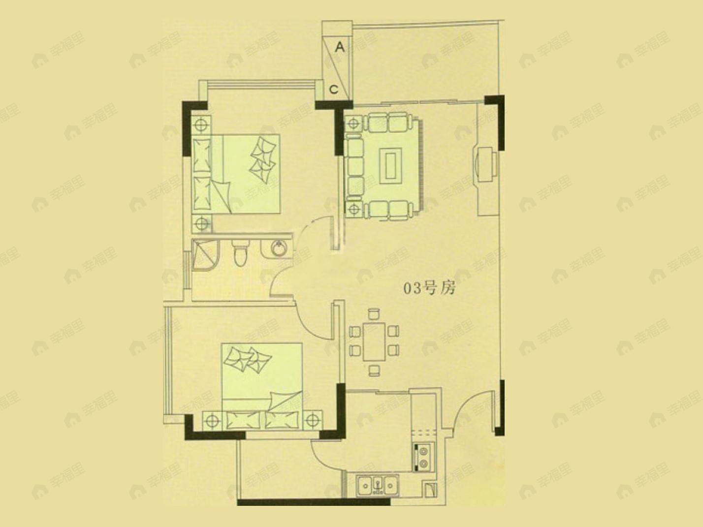 富雅都市华庭2室1厅1卫户型图