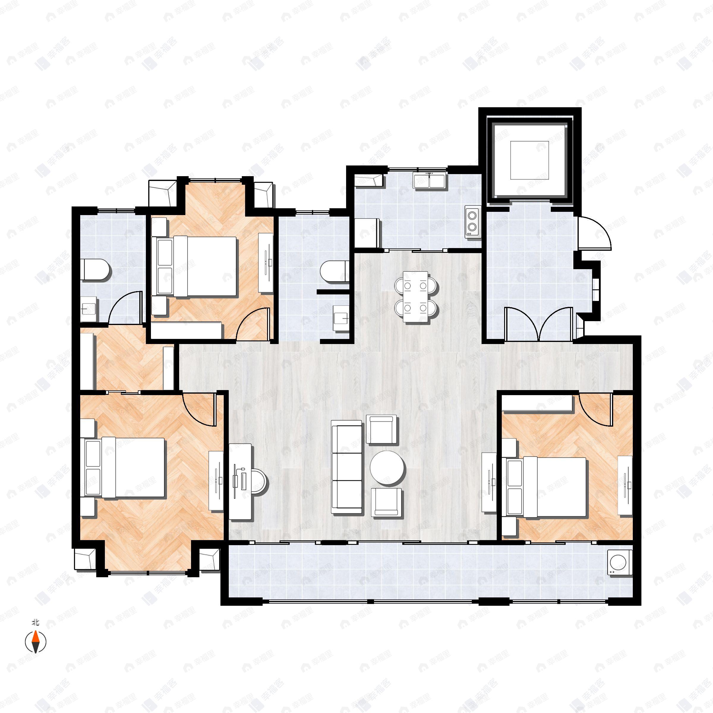 3室2厅2卫建面135平户型图