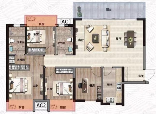 悦桂绿地新世界4室2厅2卫户型图