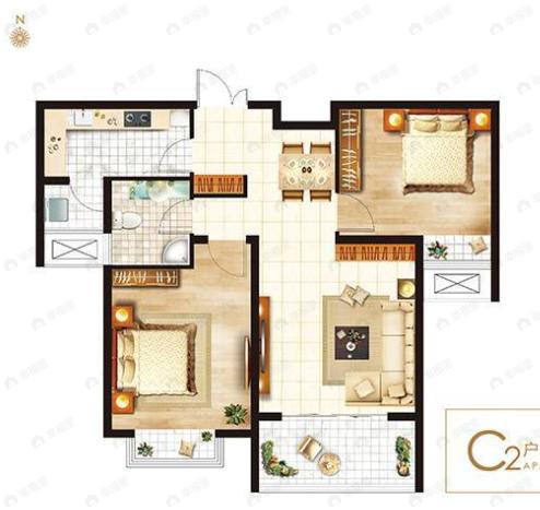 直隶新城2室2厅1卫户型图