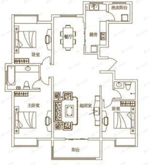唐樾六和坊3室2厅2卫户型图