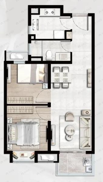 同润欣汇名邸2室2厅1卫户型图