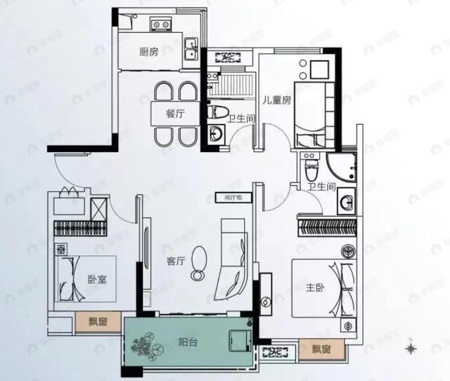 信达江城壹景3室2厅2卫户型图