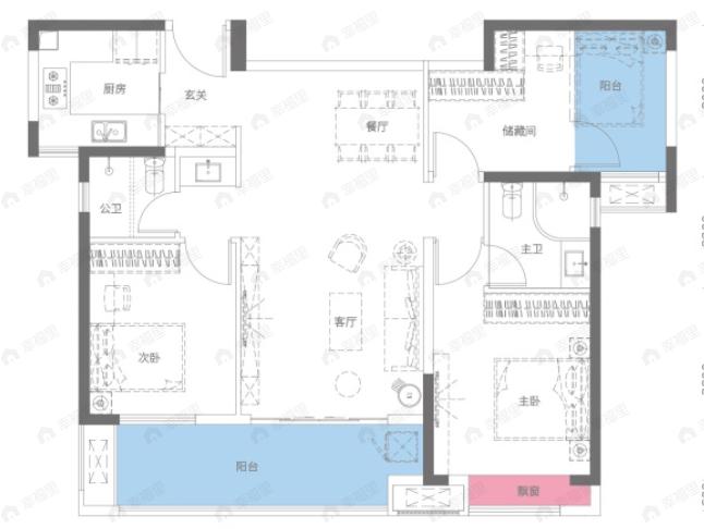 德奥悦东方3室2厅2卫户型图