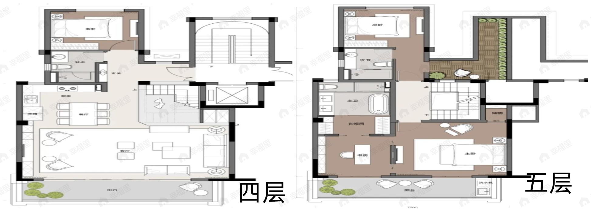 2室1厅3卫建面144平户型图