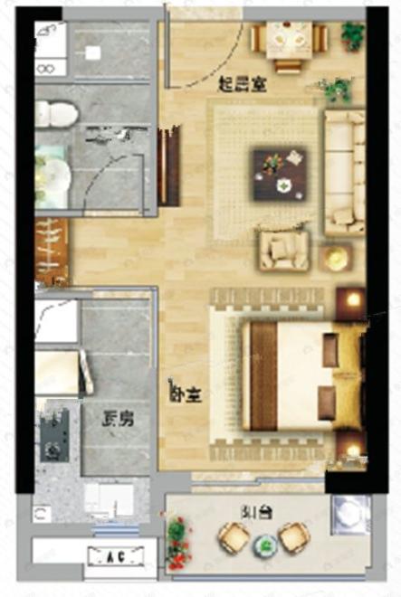 远洋天境1室1厅1卫户型图