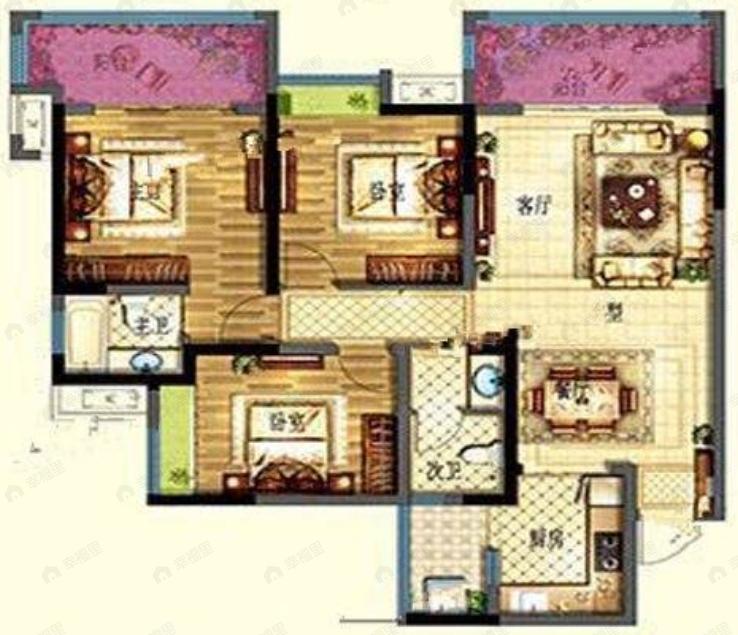 公园世家3室2厅2卫户型图