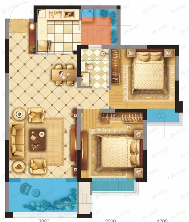 嘉和世纪城2室2厅1卫户型图