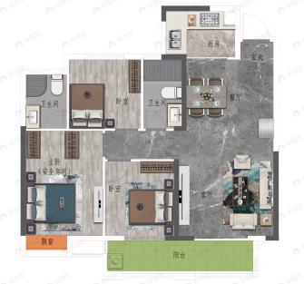 三远大爱城3室2厅2卫户型图