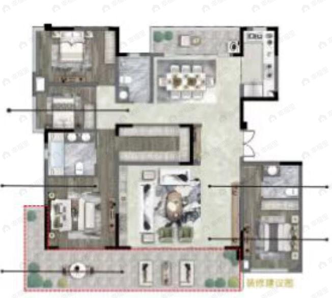 中国铁建山语桃源4室2厅3卫户型图