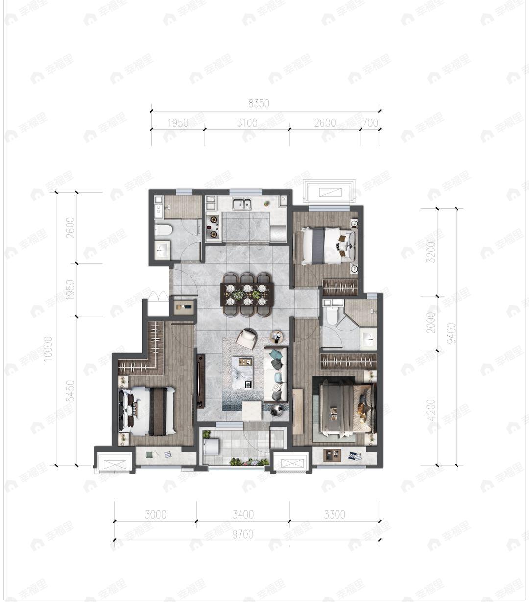 合景泰富天汇3室2厅2卫户型图