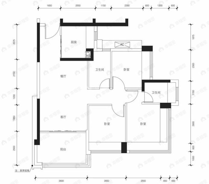 鸿荣源尚云3室2厅2卫户型图