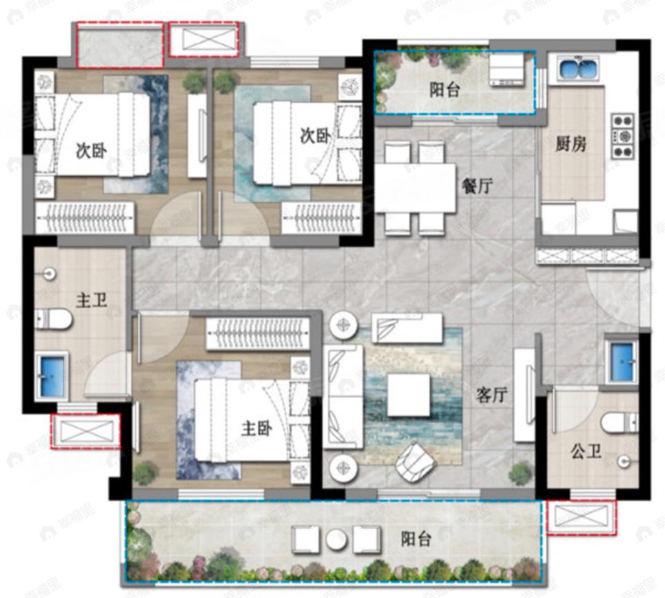 和瑞锦府3室2厅2卫户型图