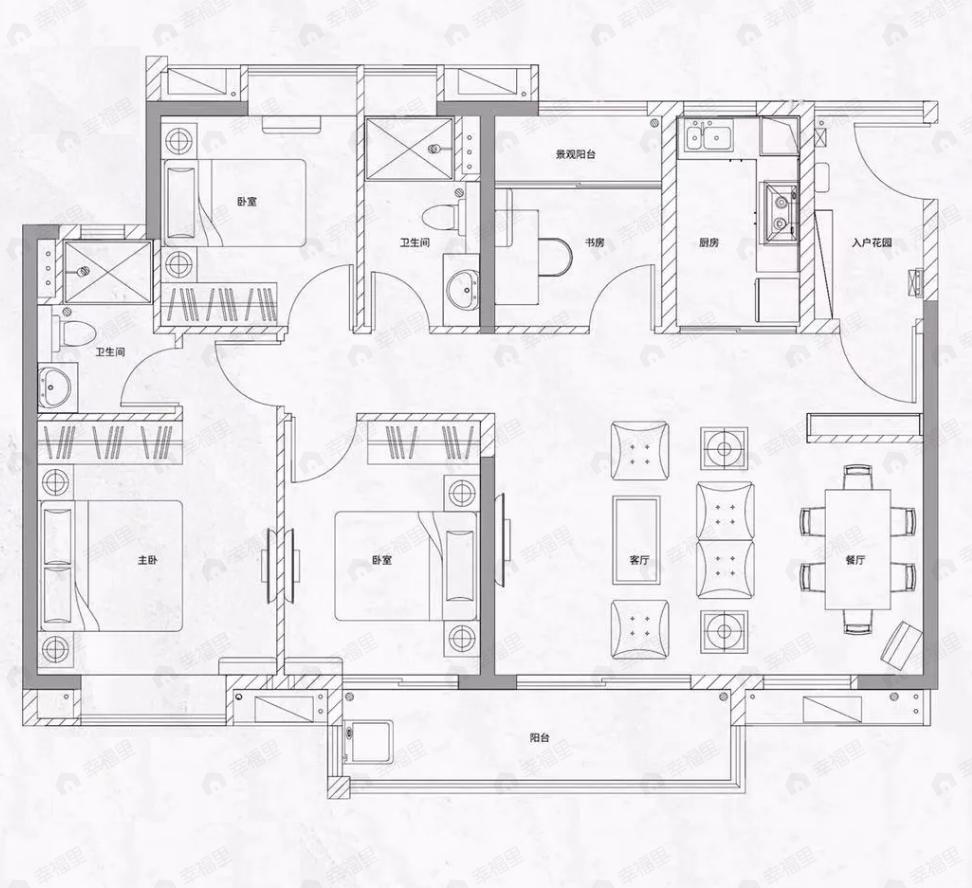 中国铁建海语熙岸4室2厅2卫户型图