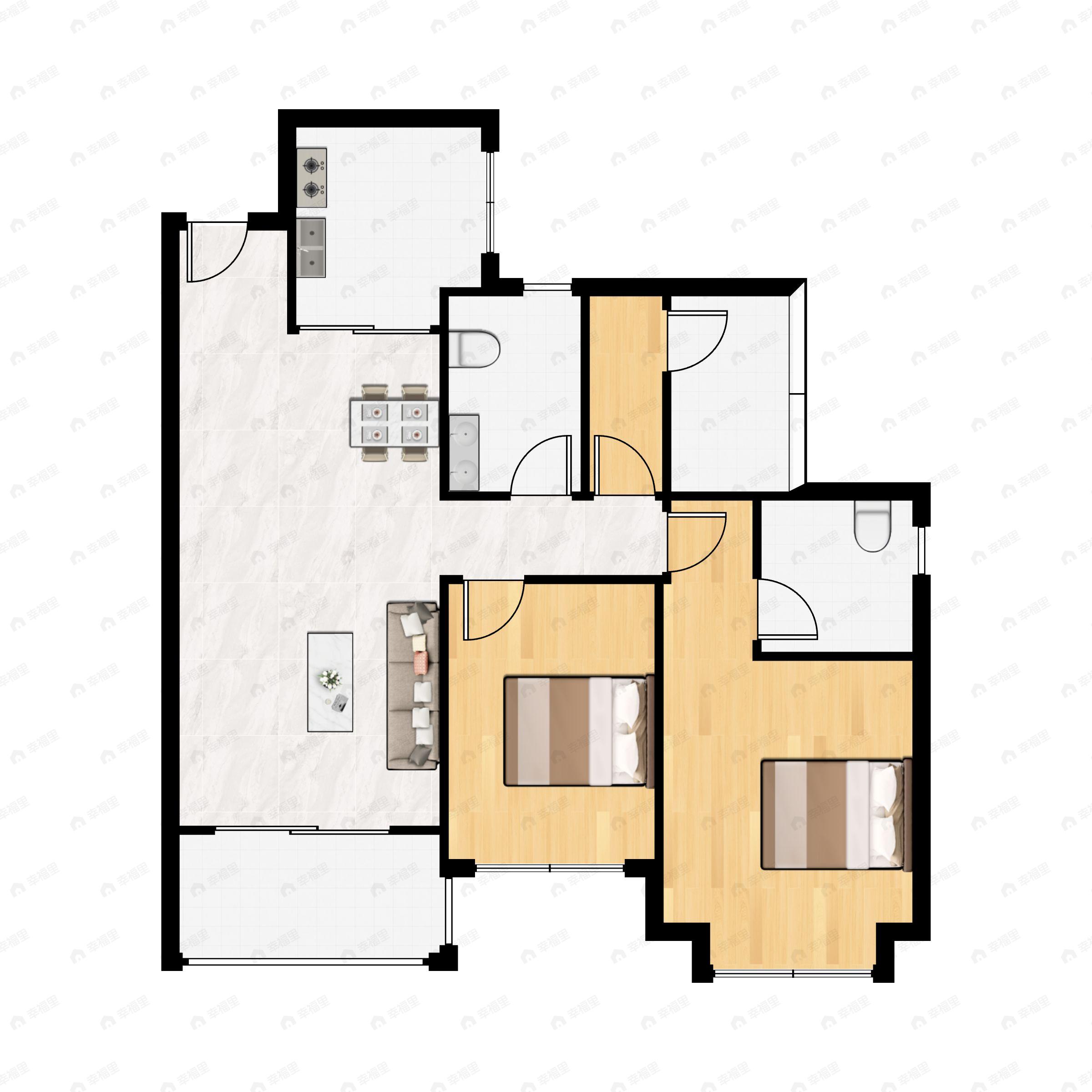 2室2厅2卫建面97平户型图