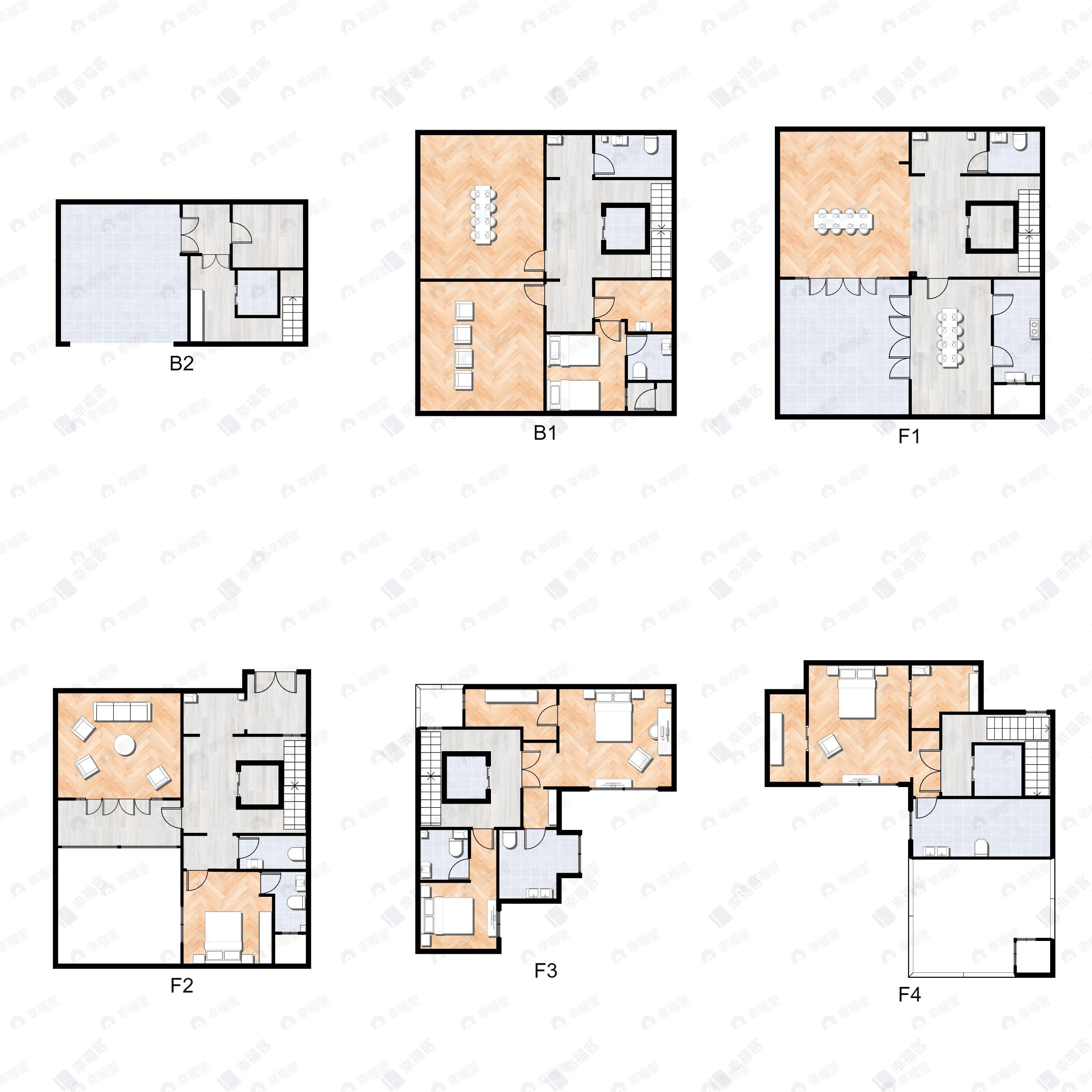 4室3厅5卫建面555平东|西|南|北户型图