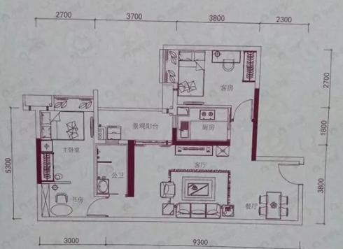 大新印记嘉兰轩2室2厅1卫户型图