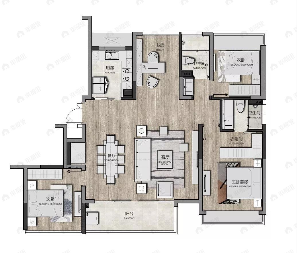九龙仓天灏4室2厅1卫户型图