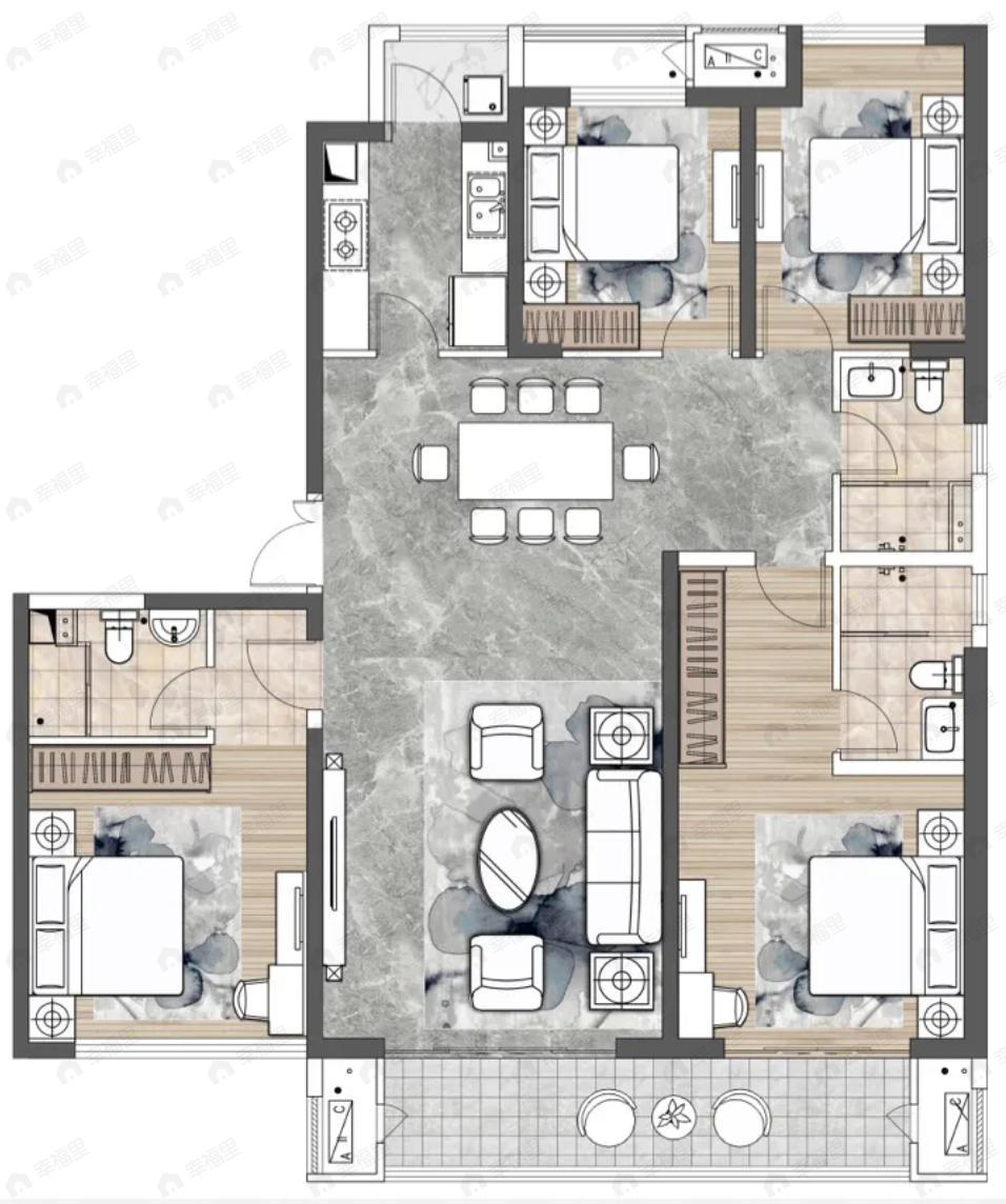 老三届悦湖4室2厅3卫户型图
