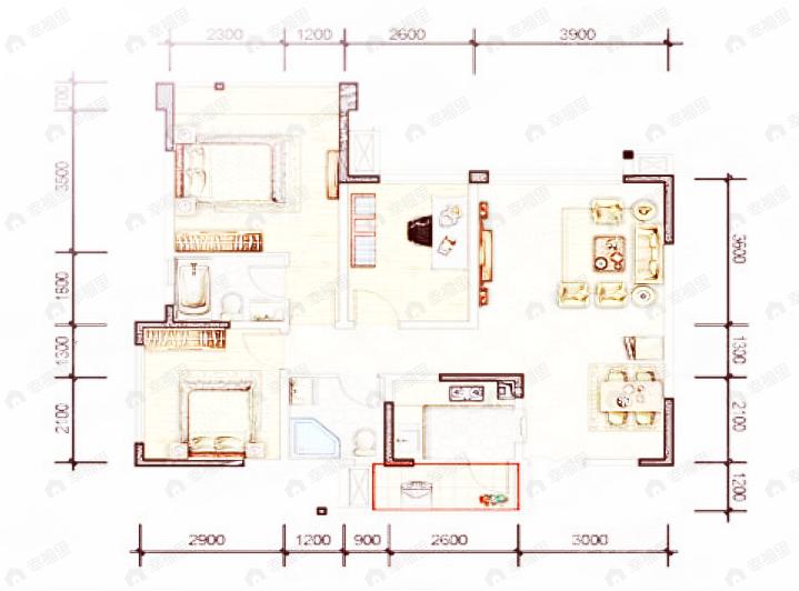 3室2厅2卫建面99平南户型图
