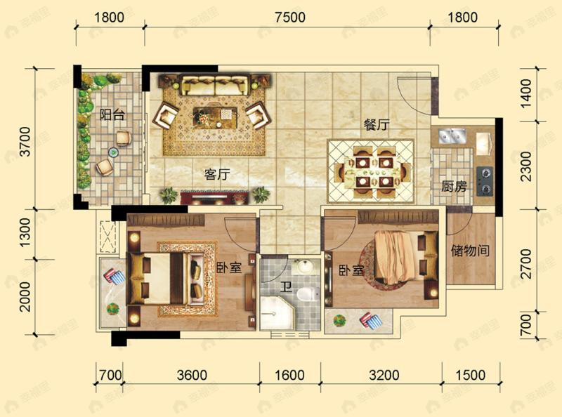 荣良麒麟华府3室2厅2卫户型图