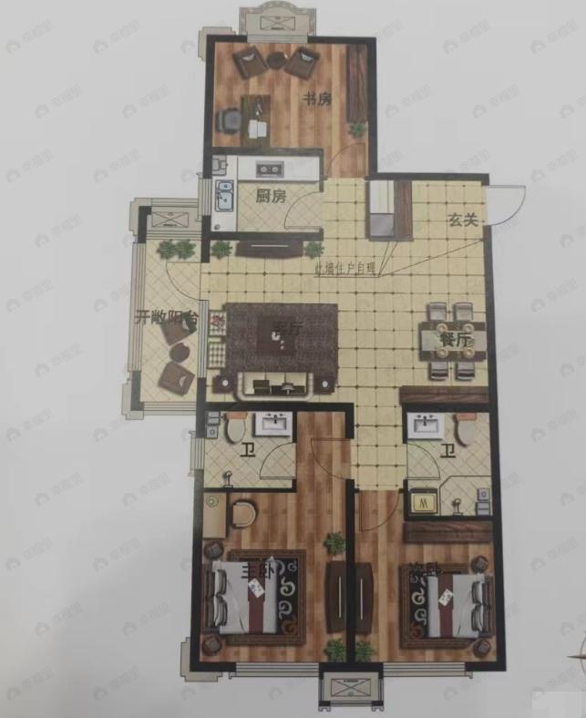 兴源巴黎城3室2厅2卫户型图
