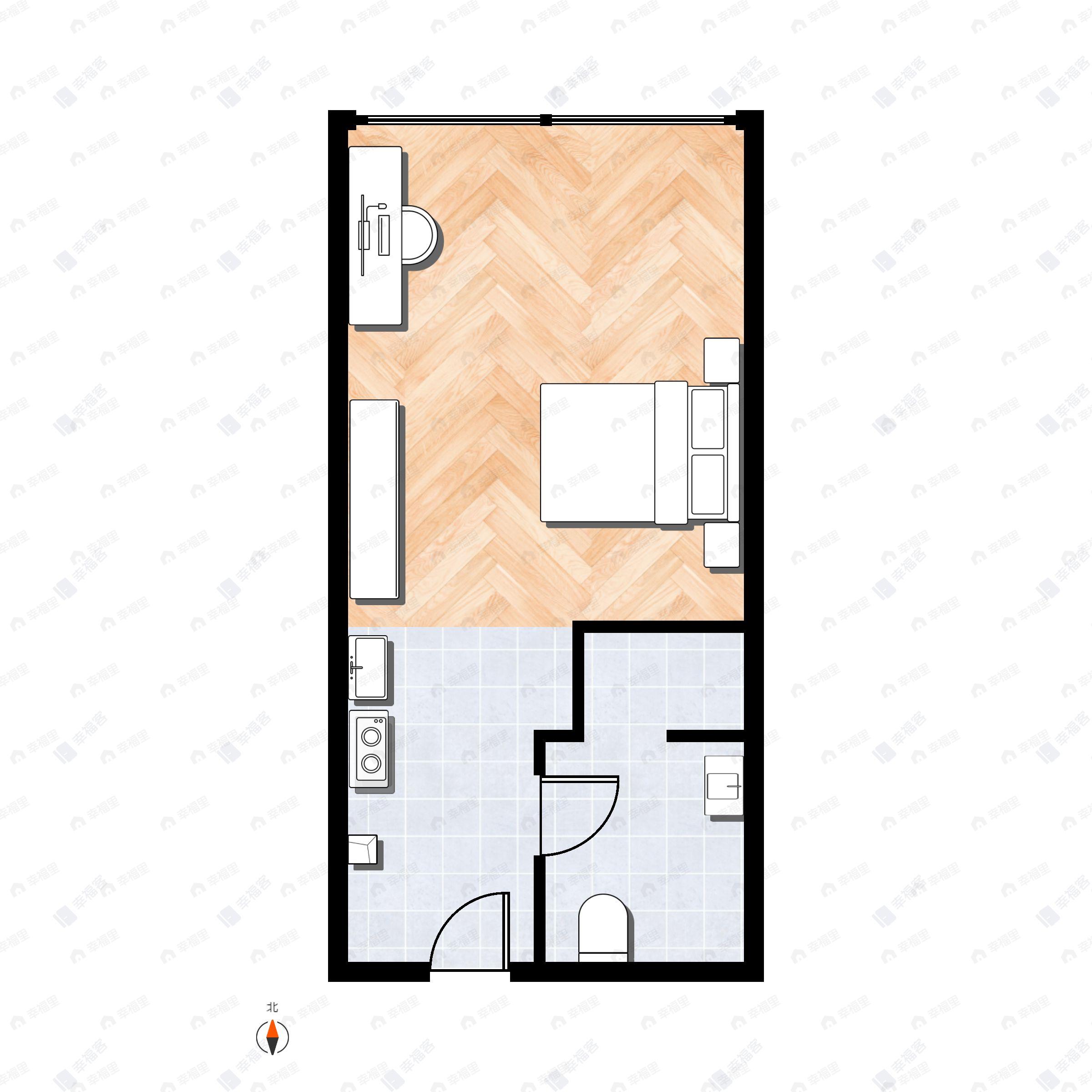 1室1厅1卫建面45m²东户型图