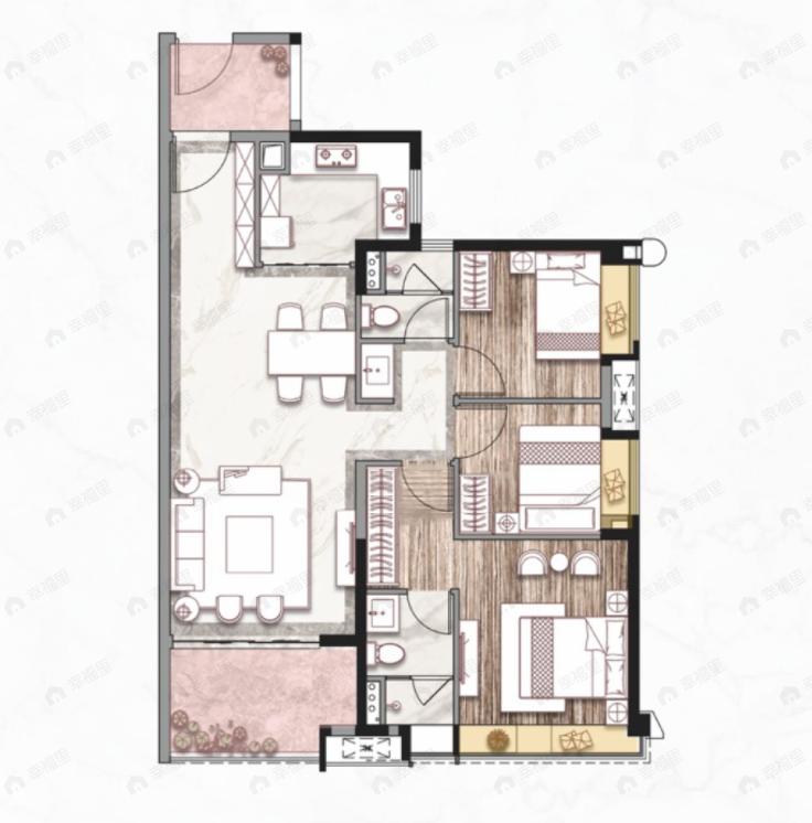 保利堂悦3室2厅2卫户型图