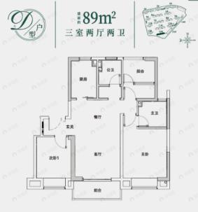 招商18723室2厅2卫户型图
