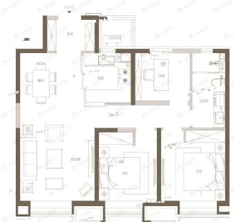 万科大都会3室2厅1卫户型图