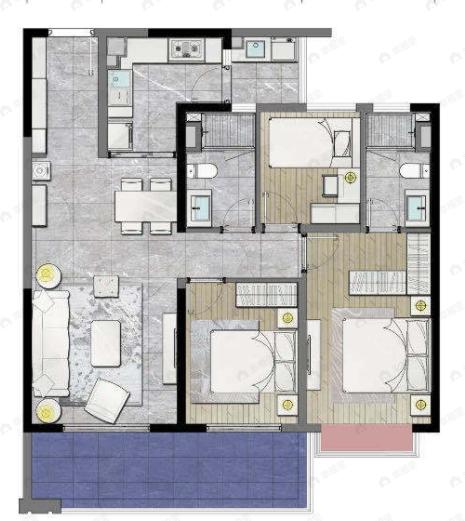 俊发城文倾苑3室2厅2卫户型图