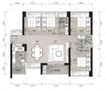 盛璟润府4室2厅2卫户型图