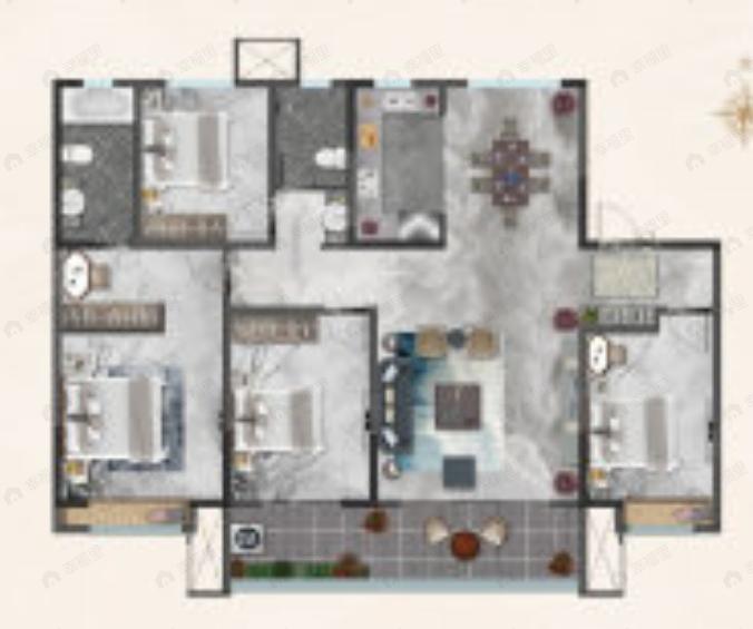 城投瑞马国风4室2厅2卫户型图