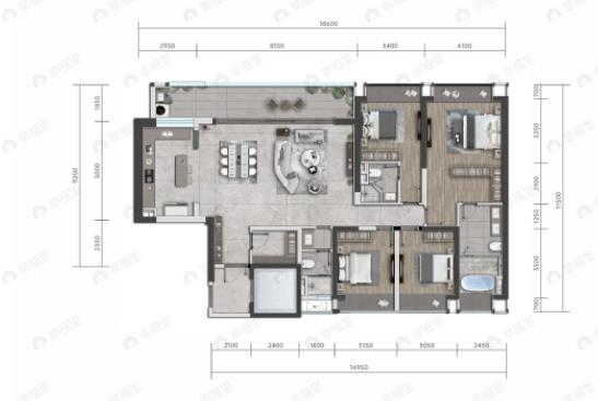 远大海灣雲錦4室2厅3卫户型图