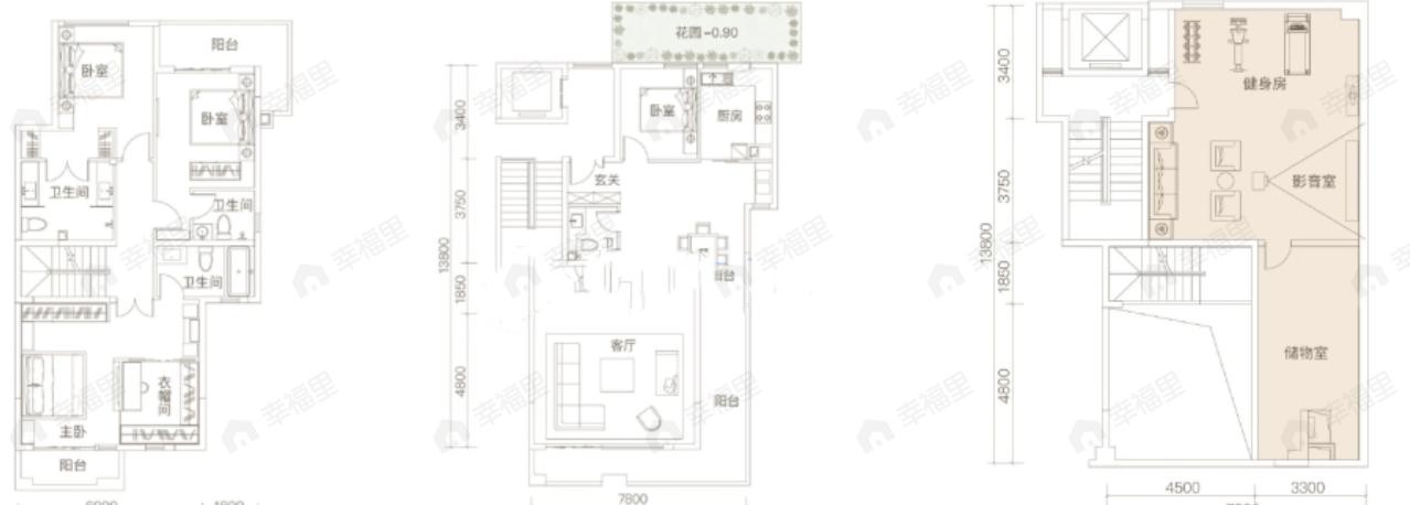 4室4厅4卫建面218m²南户型图