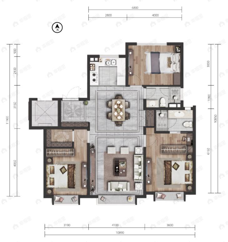 鑫苑盛世天玺3室2厅2卫户型图